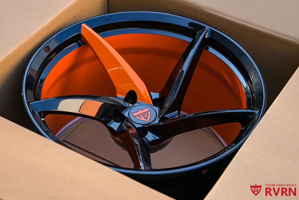 RV-MC35 forged monoblock wheels custom black orange for Dodge Challenger
