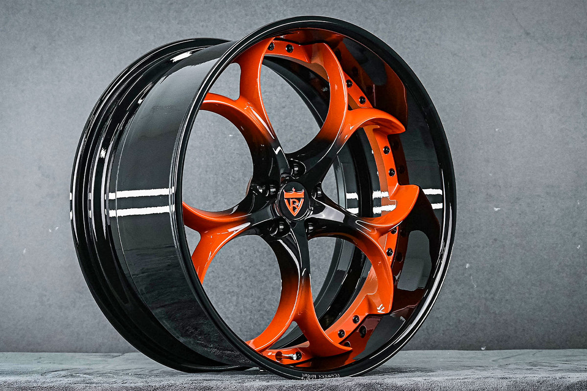 2016 Jaguar F Type Custom Deep Dish Orange Fade to Black Forged Wheels: RV-DS016