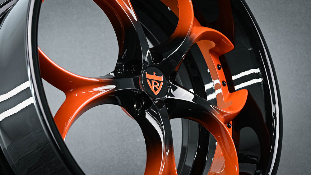 22x9J front rim with orange fade to black finish for Jaguar F Type