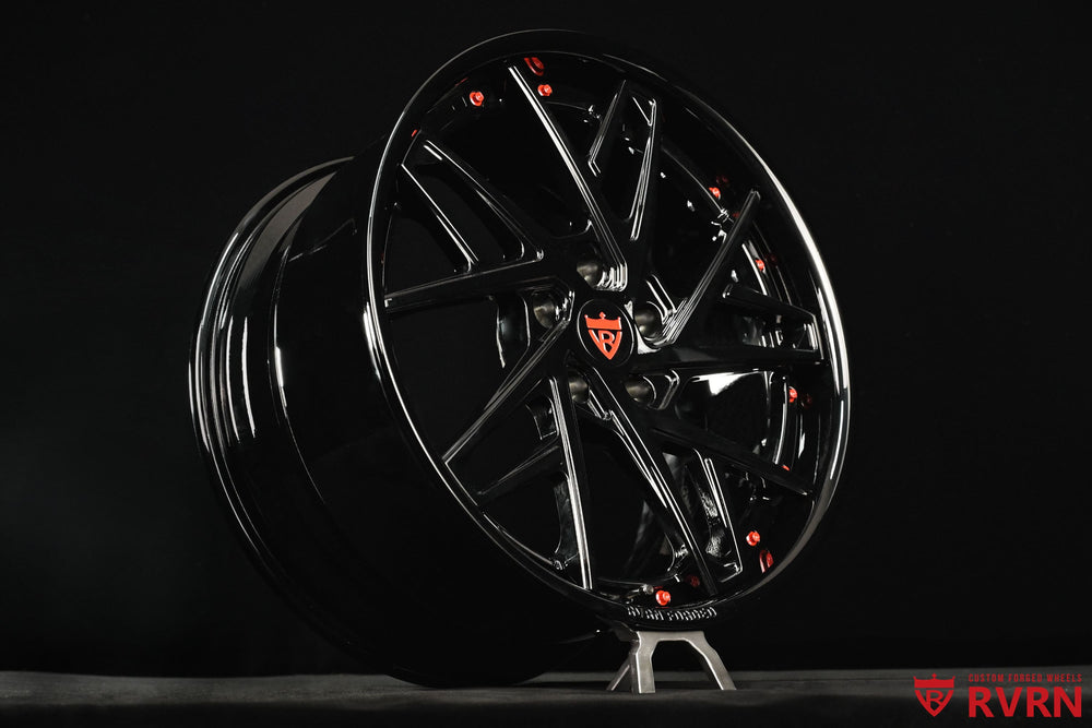 Custom Porsche Panamera wheels with OEM brake clearance design and vehicle-specific RV-DS74 forged wheel fitment