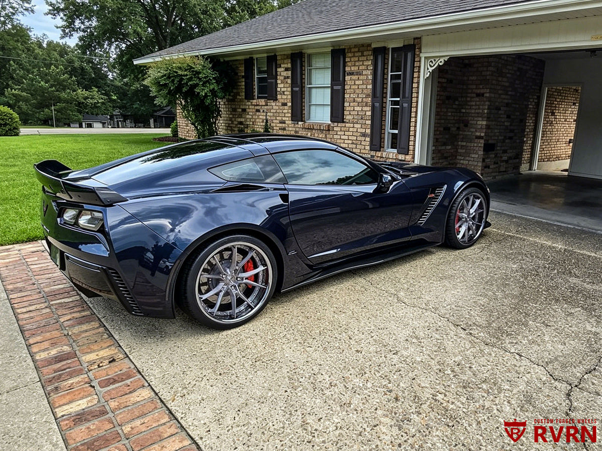Flush stance on a black 2016 Corvette C7 Z06 with RV-DB082 Custom Fitment forged rims
