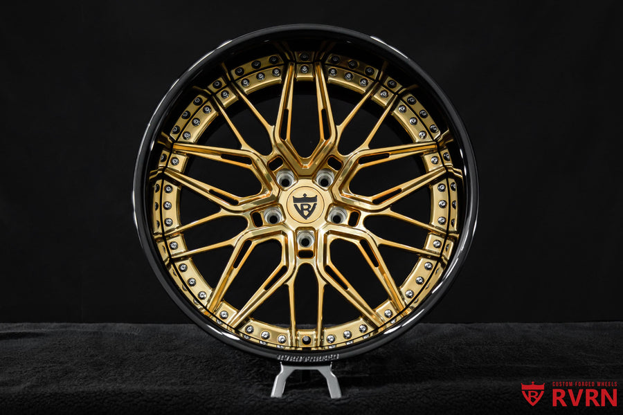 2017 Chevy Camaro ZL1 Gloss Black & Polished Frozen Gold Wheels: RV-T081