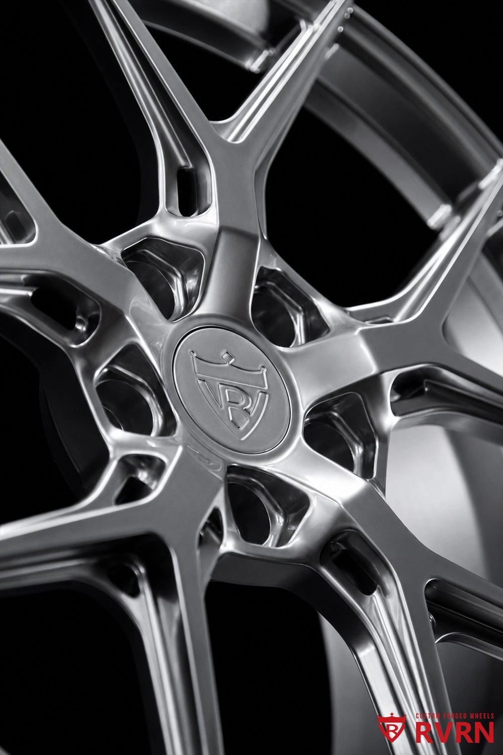 Rear fitment of Corvette C7 Stingray Base featuring RV-MJ25 19x10 +65 gloss silver forged wheels with tailored offset.