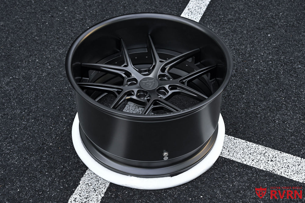 2017 Dodge Challenger R/T Scat Pack on RVRN Wheels RV-DR08D matte black forged wheels, custom deep dish Y-spoke setup, 20x11 front and 20x12 rear