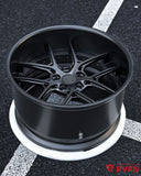Matte black Dodge Challenger rims with RV-DR08D forged wheel design, engineered for aggressive stance and OEM brake clearance