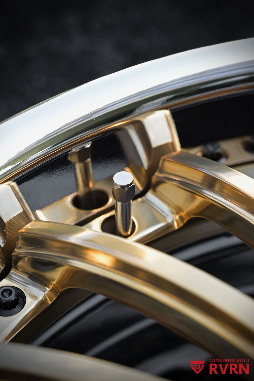 Close-up of directional spoke geometry on RVRN GMC Arcadia forged wheels designed for balanced styling and performance.