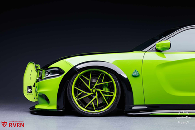 Mopar Green Go matched RVRN RV-DS74 custom forged 2-piece deep dish step lip wheels on a 2017 Dodge Charger Daytona 392 Wide Body.