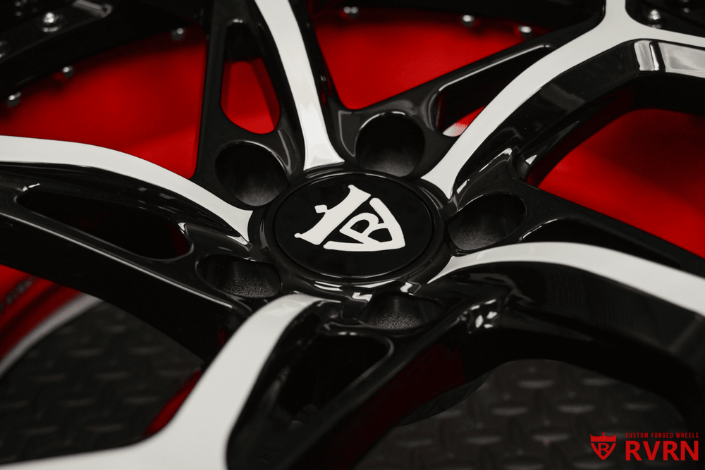 RVRN DV03 custom forged wheels polished lip with gloss black spokes Maserati