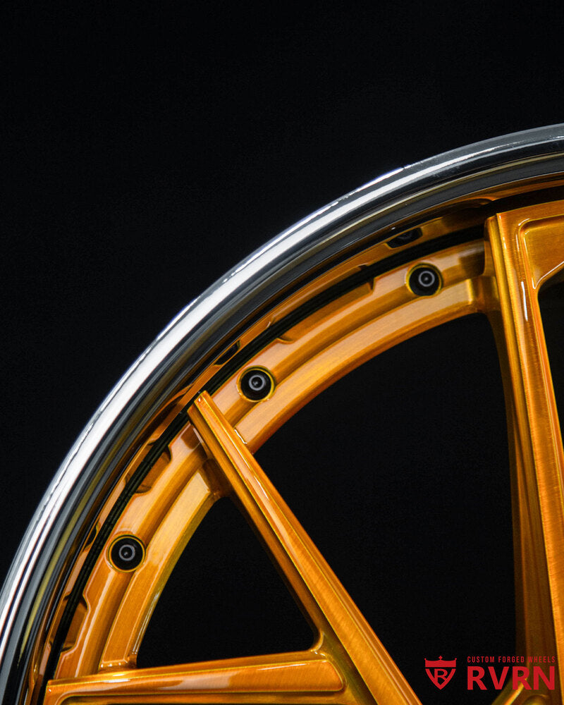 Close-up of Brushed Dark Gold spoke finish on Cadillac CTS-V forged wheels