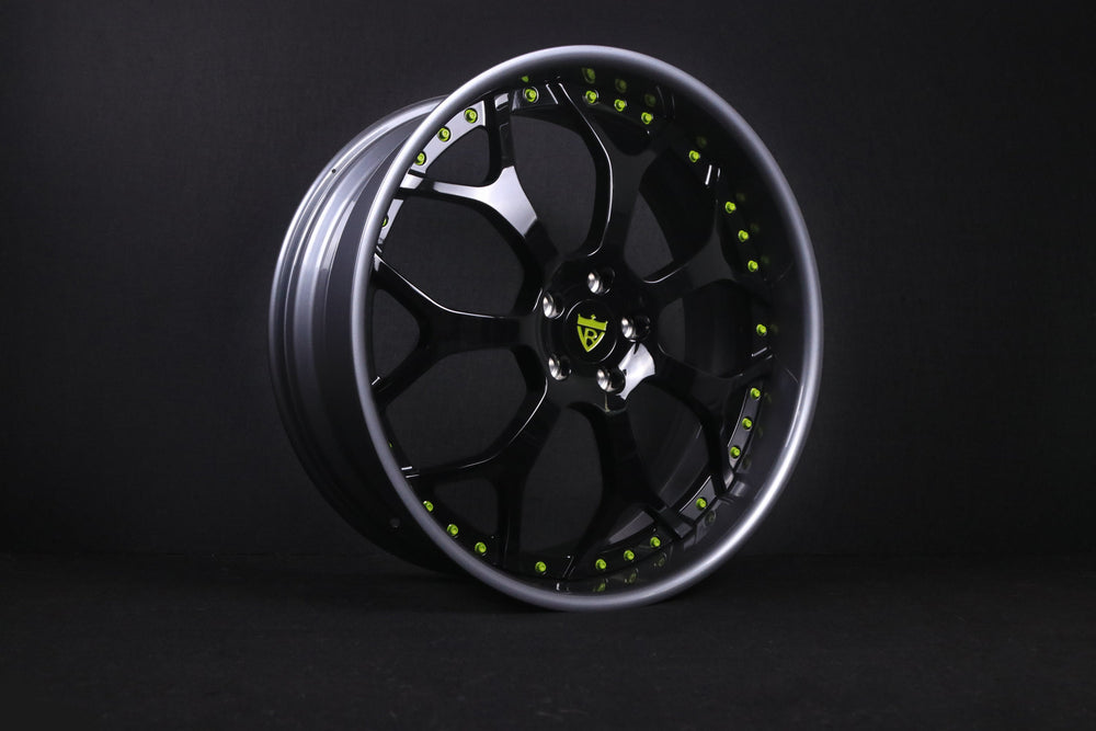 2018 Chrysler 300S on RVRN RV-DR300 forged wheels in Glossy Black and Gunmetal with Apple Green Hardware (photo 06)