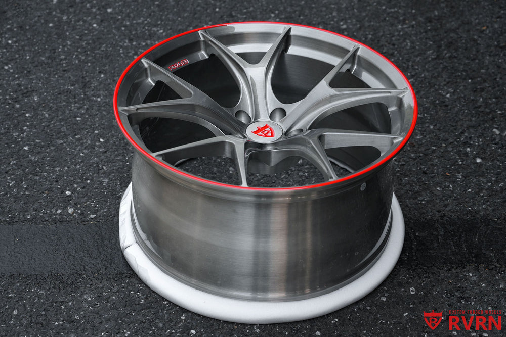 Custom Audi RS5 deep concave wheels with transparent gunmetal grey finish designed for OEM brake clearance 20x10.5 +22