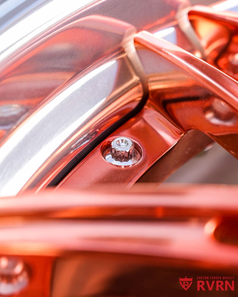 Forged polished rose gold rims for 2019 BMW M850i close-up
