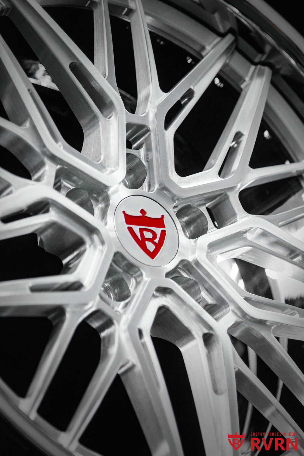 2019 C7 Grand Sport chrome and brushed wheels featuring RVRN RV-C081 2-piece forged Y-spoke construction, customized in 19x10.5 front and 19x13 rear
