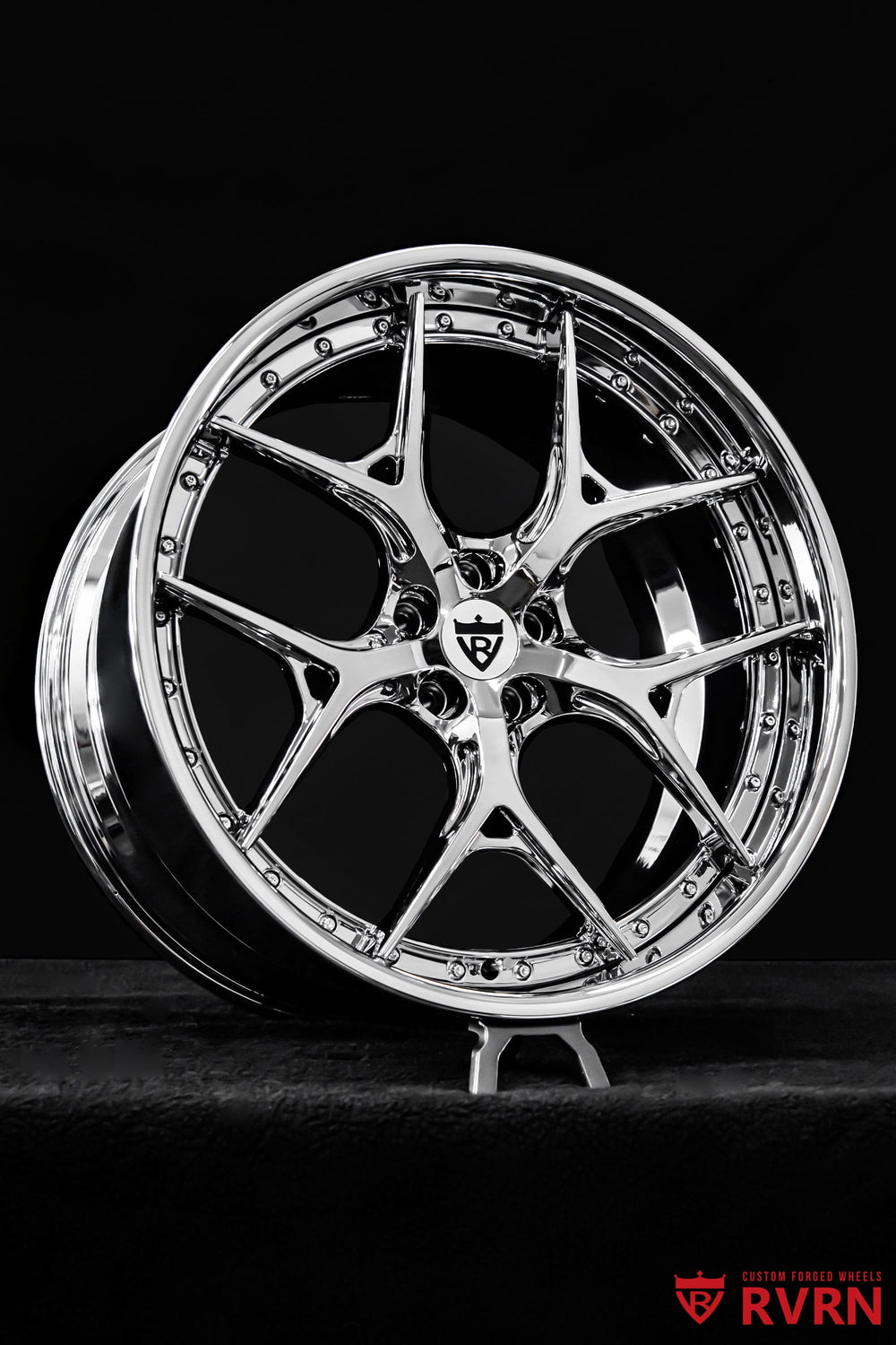 RVRN RV-DR08D two-piece forged Mercedes AMG chrome wheels featuring Y spoke structure and performance styling
