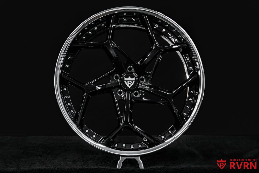 2019 Mercedes S560 Coupe on RVRN RV-DV03 custom forged Mercedes wheels with Y-spoke deep dish design, gloss black spokes, chrome barrel, 22x9 front and 22x10.5 rear