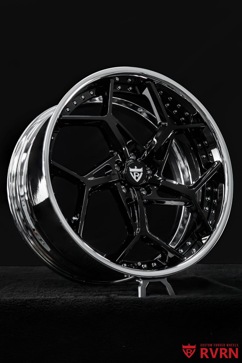 Rear view of 2019 Mercedes S560 Coupe featuring RV-DV03 deep dish forged wheels with chrome barrel and gloss black Y-spokes, 22x10.5 rear fitment