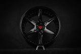 Glossy black custom-forged 2-piece wheel with red center cap, perfect for Dodge Dakota R/T, available in 17"-26" sizes