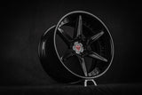 Custom forged 2-piece wheel RV-DC19, available in 17"-26" sizes, machined from aerospace-grade forged 6061-T6 aluminum alloy, black finish