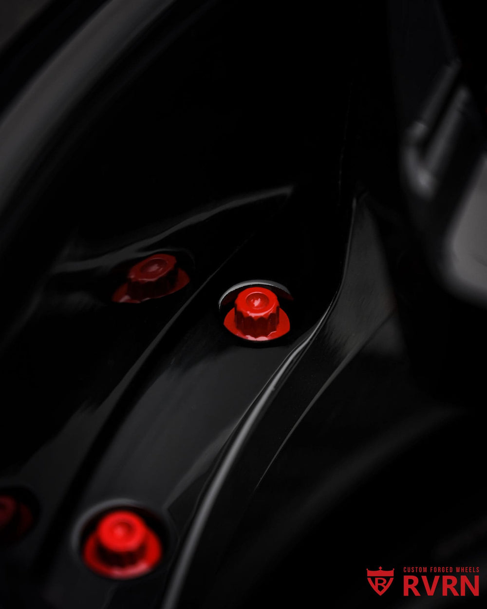 Gloss black forged rims RV-DC06 showcasing premium 2-piece construction and custom directional styling