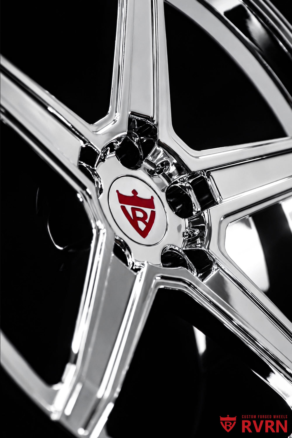Corvette C8 Stingray chrome wheels by RVRN with 19x8.5 front and 20x11 rear custom forged specifications