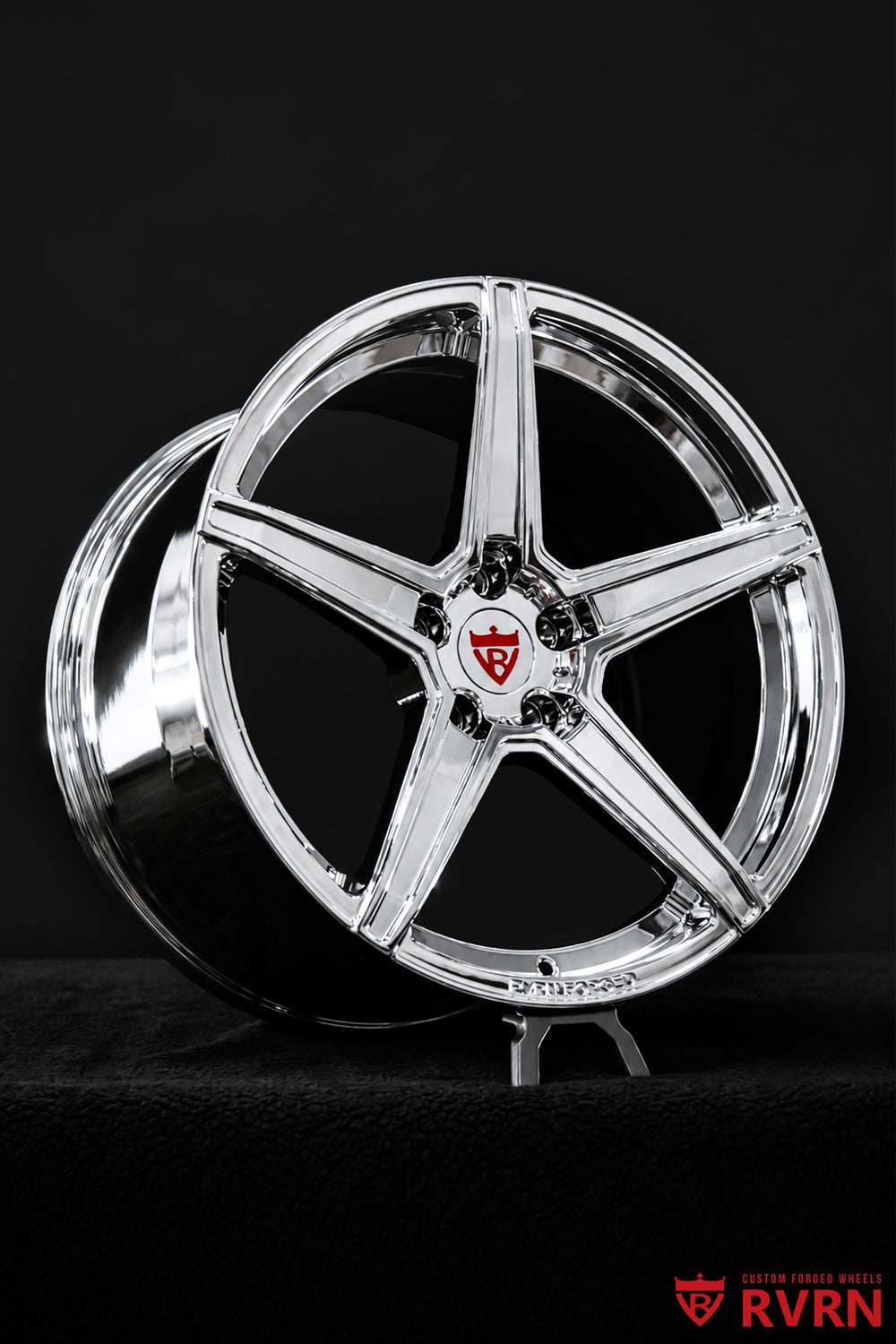 2020 Corvette C8 Stingray featuring RVRN RV-MB559 custom forged wheels finished in all chrome with a clean performance appearance