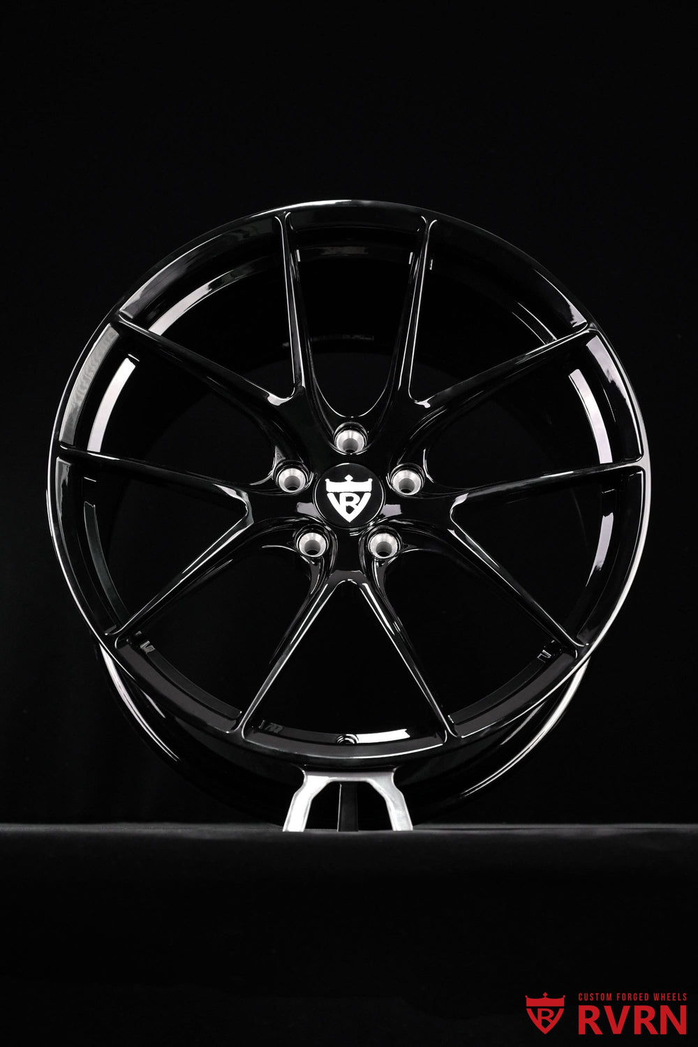Gloss black Y-spoke detail on RVRN RV-MF11 custom Ferrari forged wheels with a concave profile and 20x11.5 rear fitment