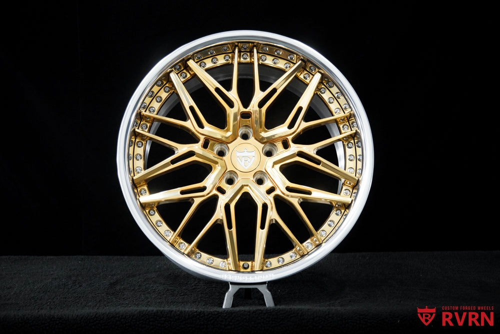 Polished aluminum barrel detail on RVRN RV-T081 forged wheels for Infiniti Q60 Red Sport custom build