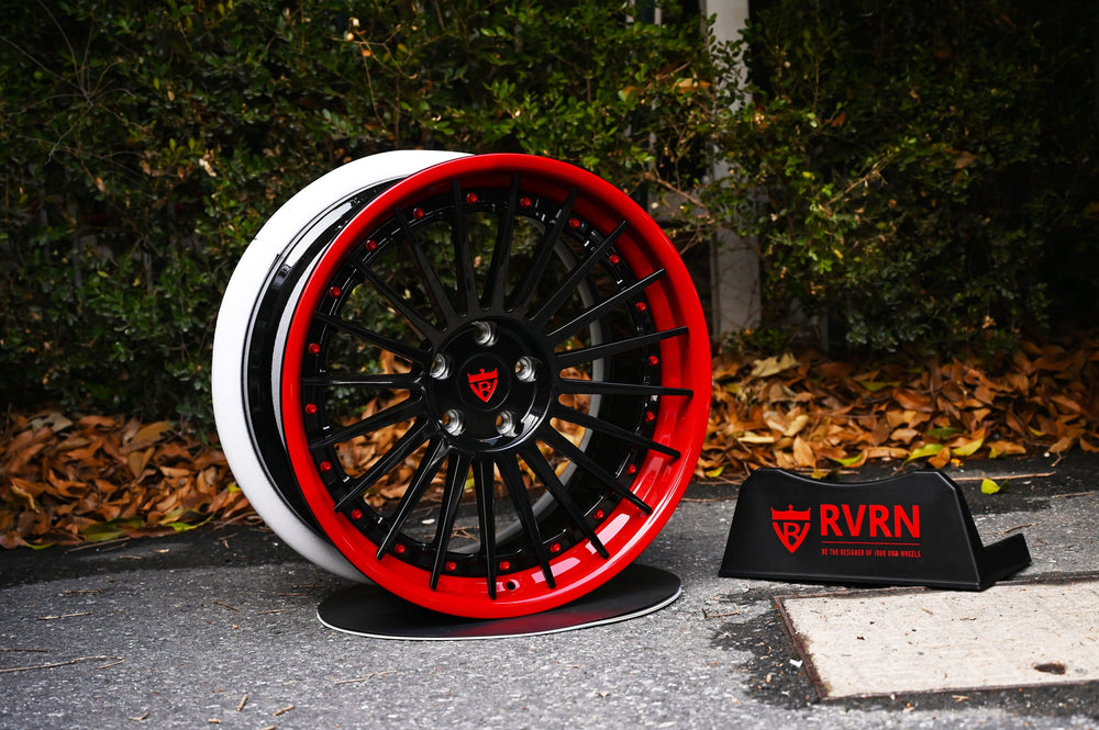 2020 BMW M4 on RVRN RV-TR66 forged wheels in Gloss Black Spoke and RVRN Red Lip and RVRN Red Screws (photo 02)