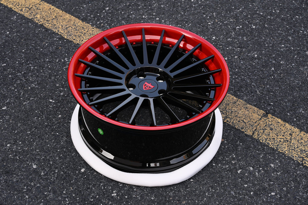 2020 BMW M4 on RVRN RV-TR66 forged wheels in Gloss Black Spoke and RVRN Red Lip and RVRN Red Screws (photo 03)
