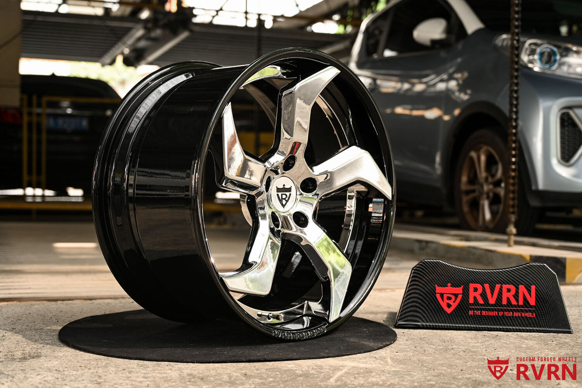 2020 Corvette C8 Stingray Custom 5 Spoke Black & Chrome Forged Wheels: RV-DC25
