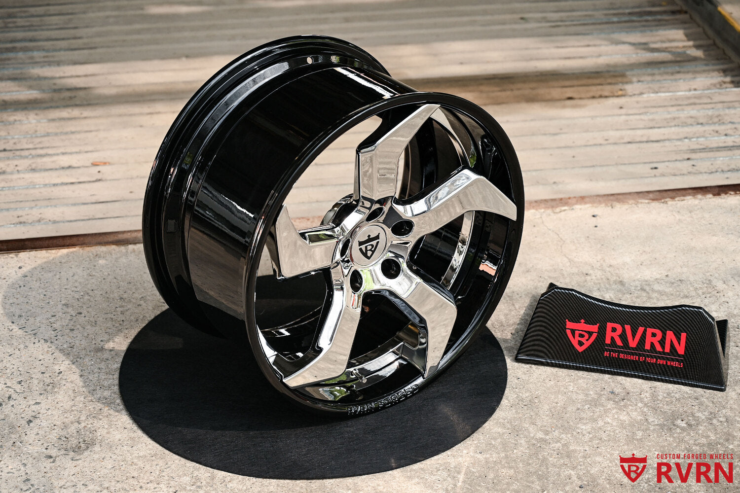 Corvette C8 custom 5 spoke forged wheels black chrome side profile