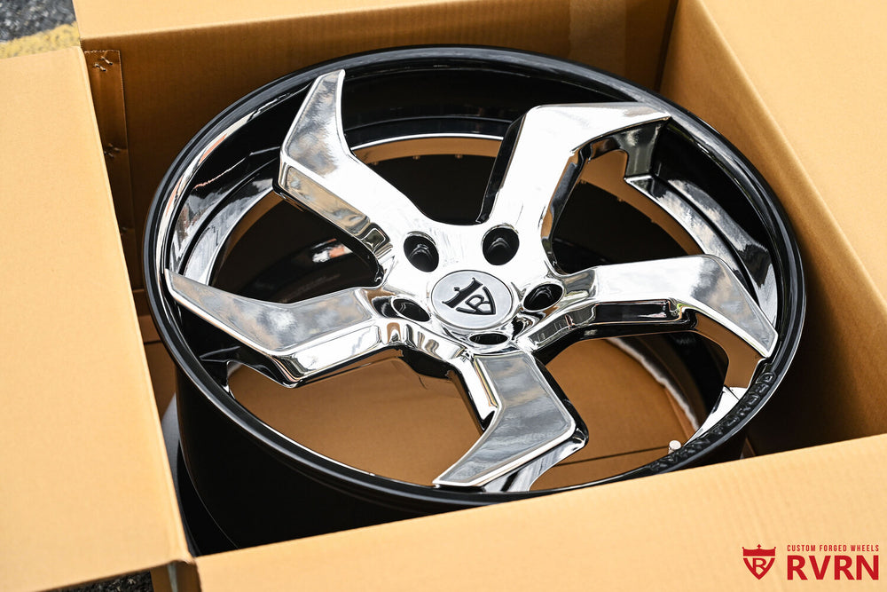 Corvette C8 custom black chrome forged wheels installed front