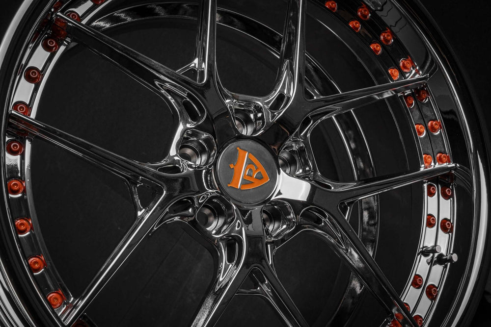 Deep dish chrome custom wheels for 2020 Mustang GT with red accents, best place to purchase Mustang wheels