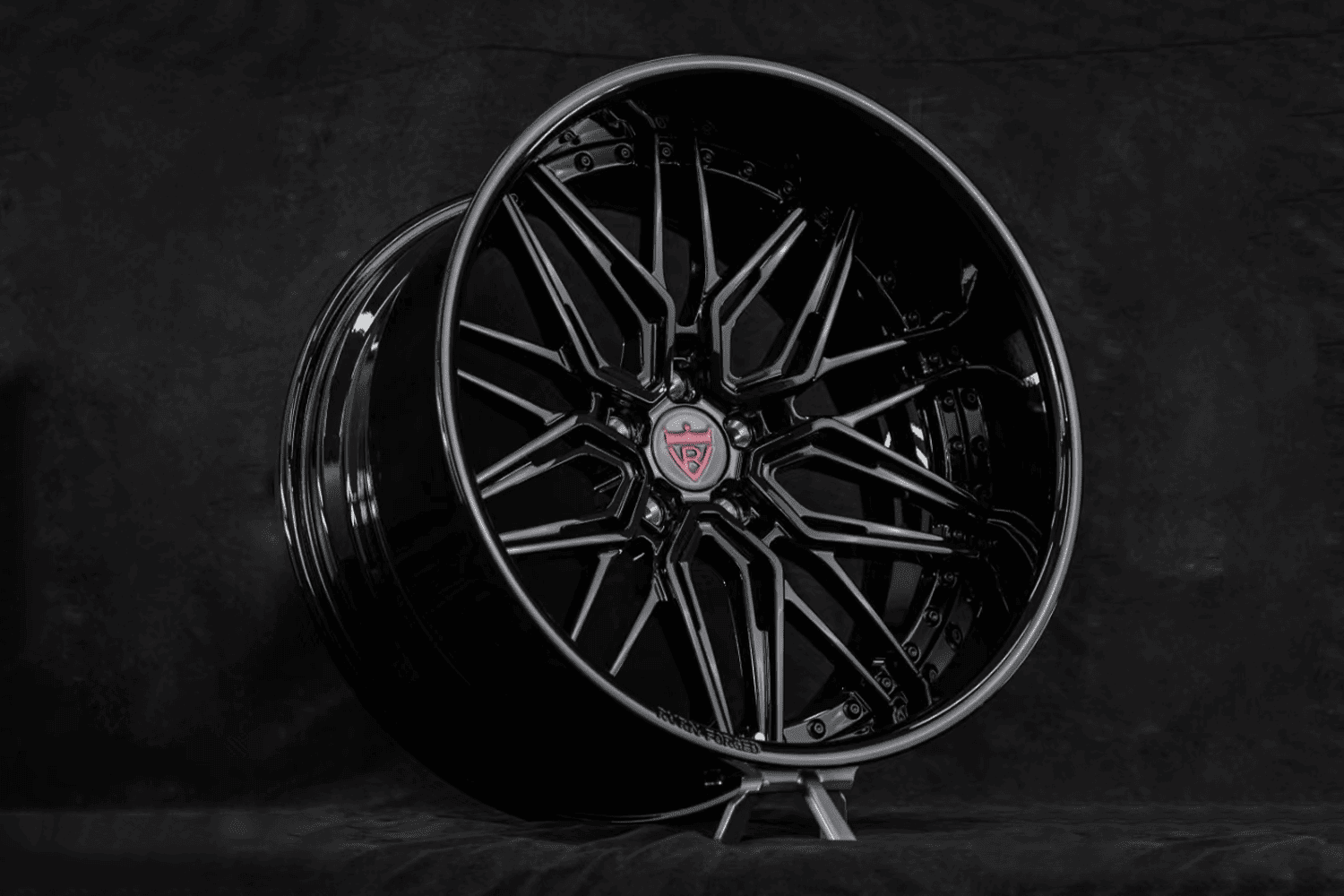  2021 Dodge Charger Hellcat with RVRN RV-T081 custom deep dish black wheels, front angle, design your own wheels