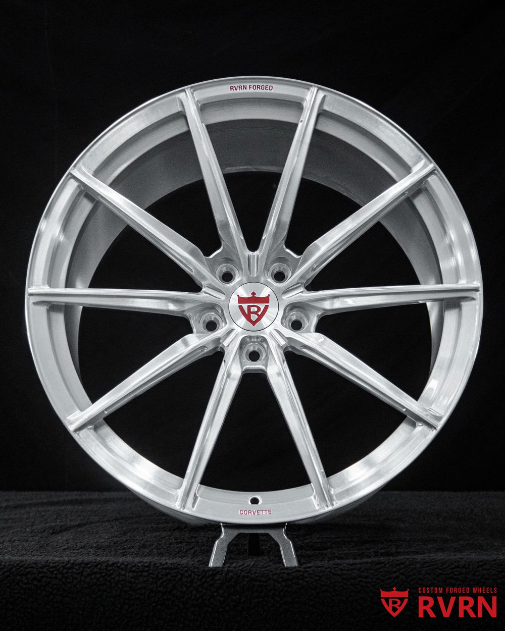 RVRN custom forged brushed wheels for Corvette C8 Stingray with lightweight multi spoke styling