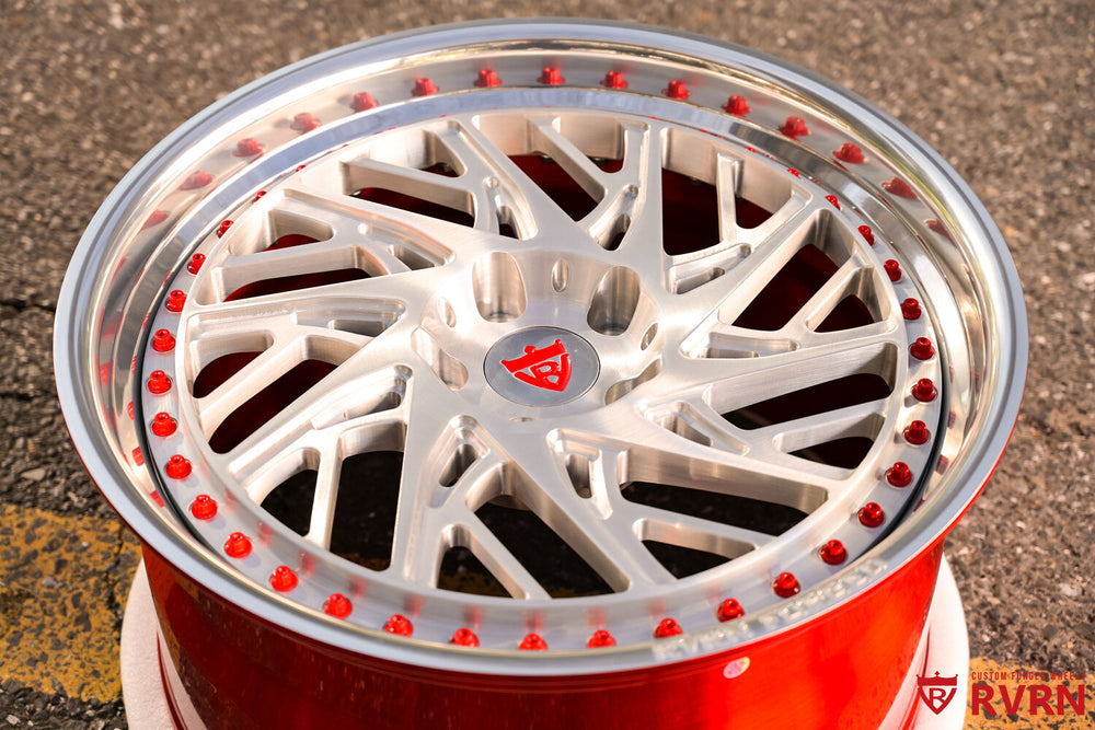 RV-C13 Corvette C8 wheels with crystal burgundy barrel finish