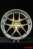 RVRN RV-DR08 Corvette C8 wheels for a 2021 C8 Z51 in Polished Frozen Gold with Chrome Barrel, 20x9 front and 21x12 rear