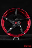 Close-up of RV-MC35 5-spoke custom forged wheels for the Corvette C8 Z51, featuring Gloss Black spokes and 19x8.5 front fitment