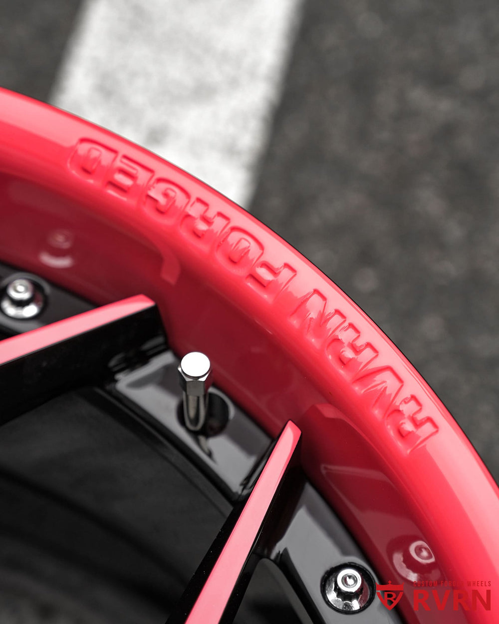 20x12.5 Jeep Wrangler forged rims with gloss black barrel and pink spokes custom tailored for off road styling and street presence