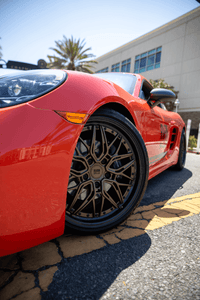 Forged Porsche Cayman wheels gloss black barrel two-piece step lip 20x10.5