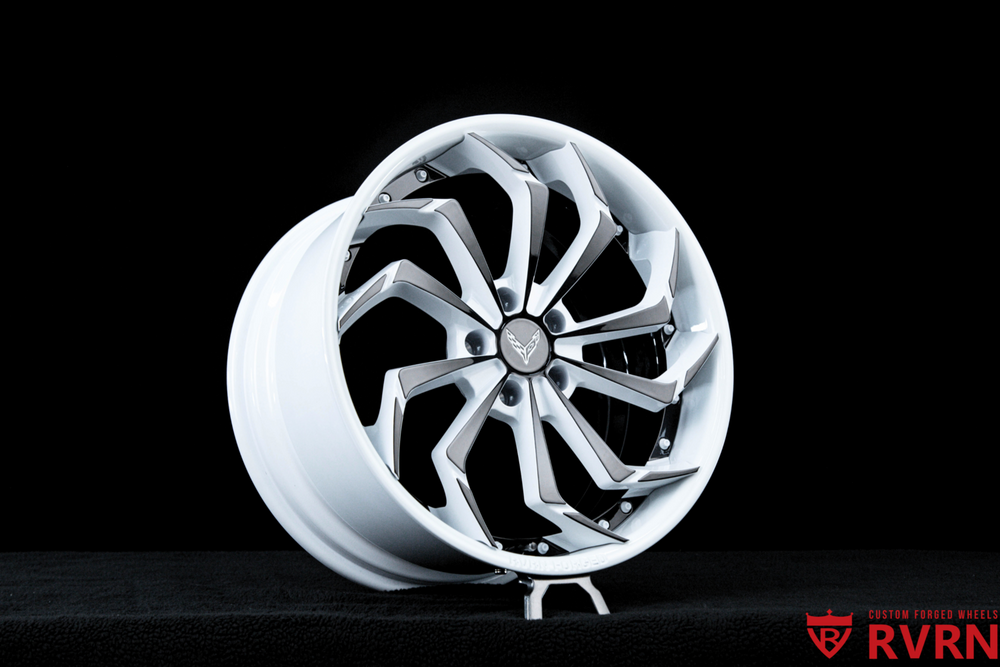 Close-up of black spoke design on RV-DC06 forged Corvette C8 wheels