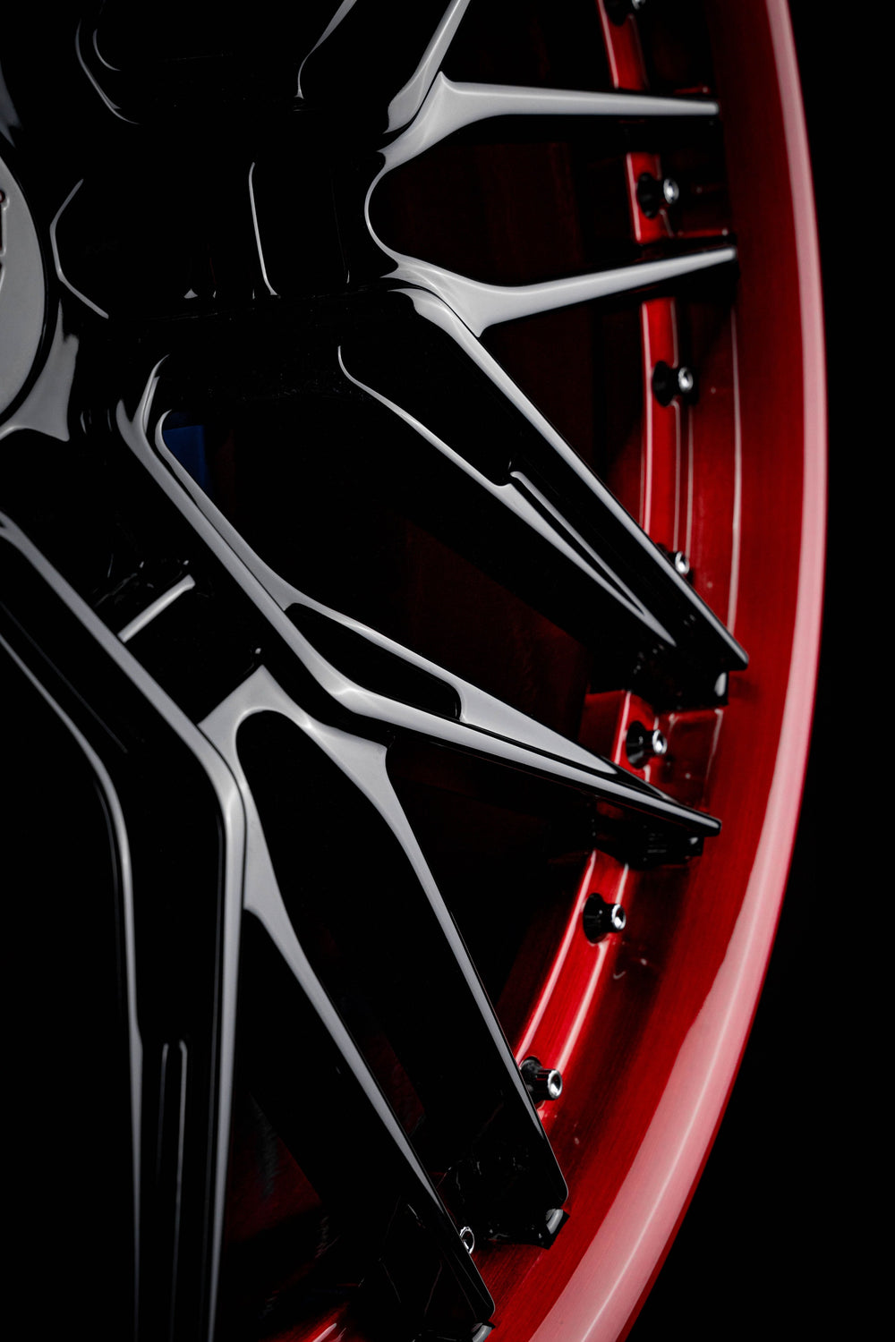 Close-up of 2021 Ford Shelby GT500 red and black custom forged RVRN wheels