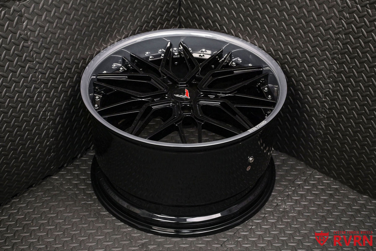 2022 Corvette C8 Stingray Base Gloss Black & Polished Aluminum Wheels: RV-T081