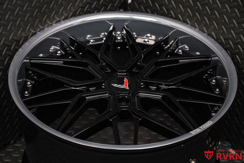 Corvette C8 forged wheels RV-T081 20x9 front 21x12 rear side profile gloss black finish