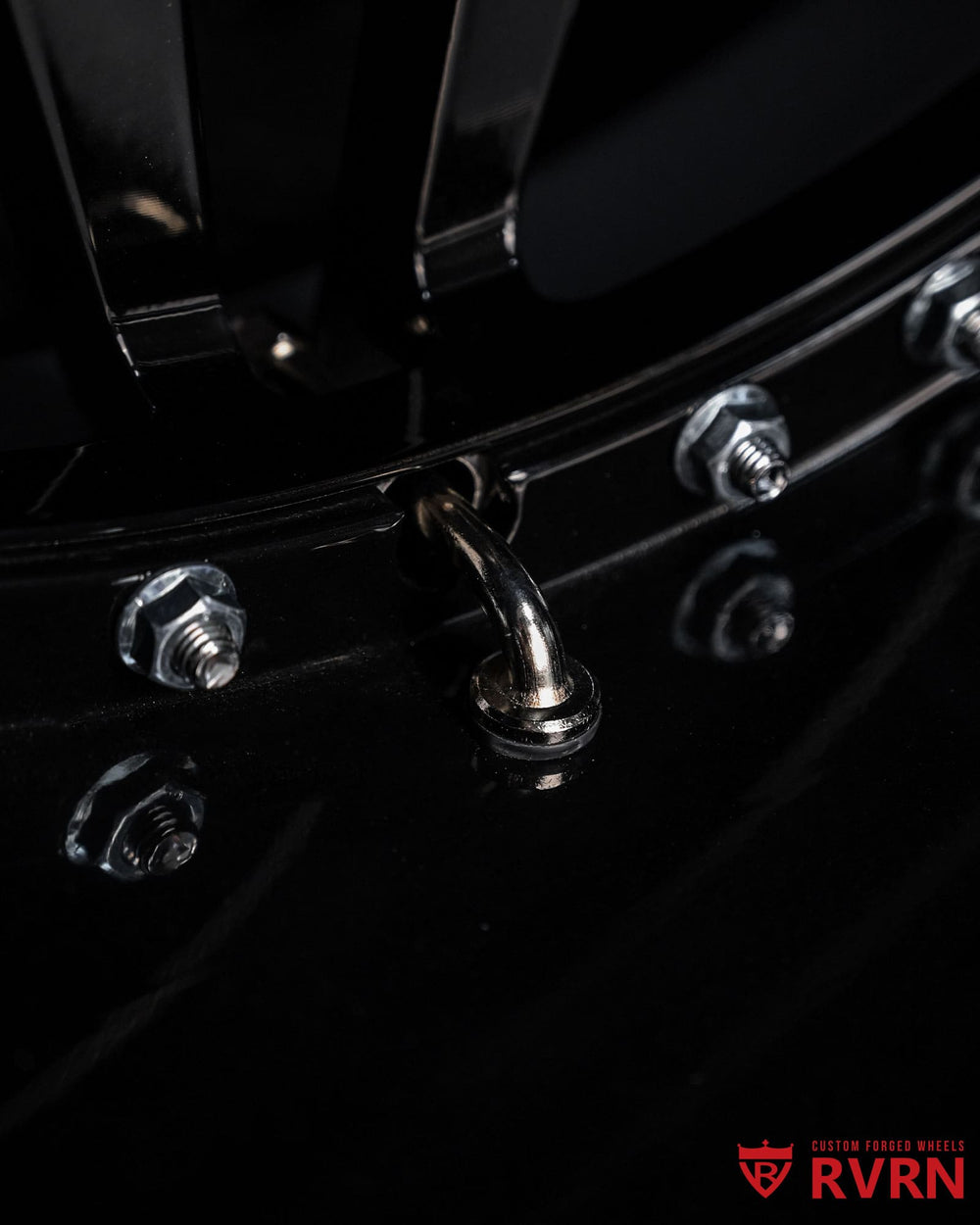 gloss black C8 wheels polished aluminum inner lip chrome screws high contrast forged wheels setup