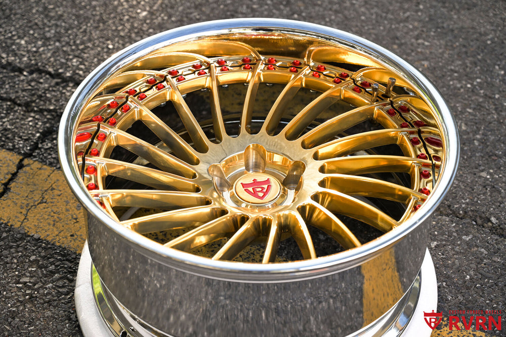 Dodge Charger custom wheels RV-DN01 polished gold spokes front angle