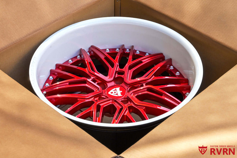 Pearl White screws on RV-T081 forged wheels for Dodge Challenger 392 Widebody
