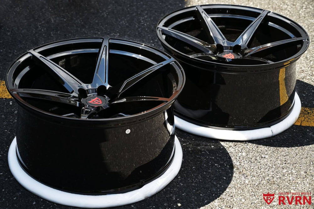 Rear view of custom 22x11.5 concave forged wheels on Dodge Charger Scat Pack