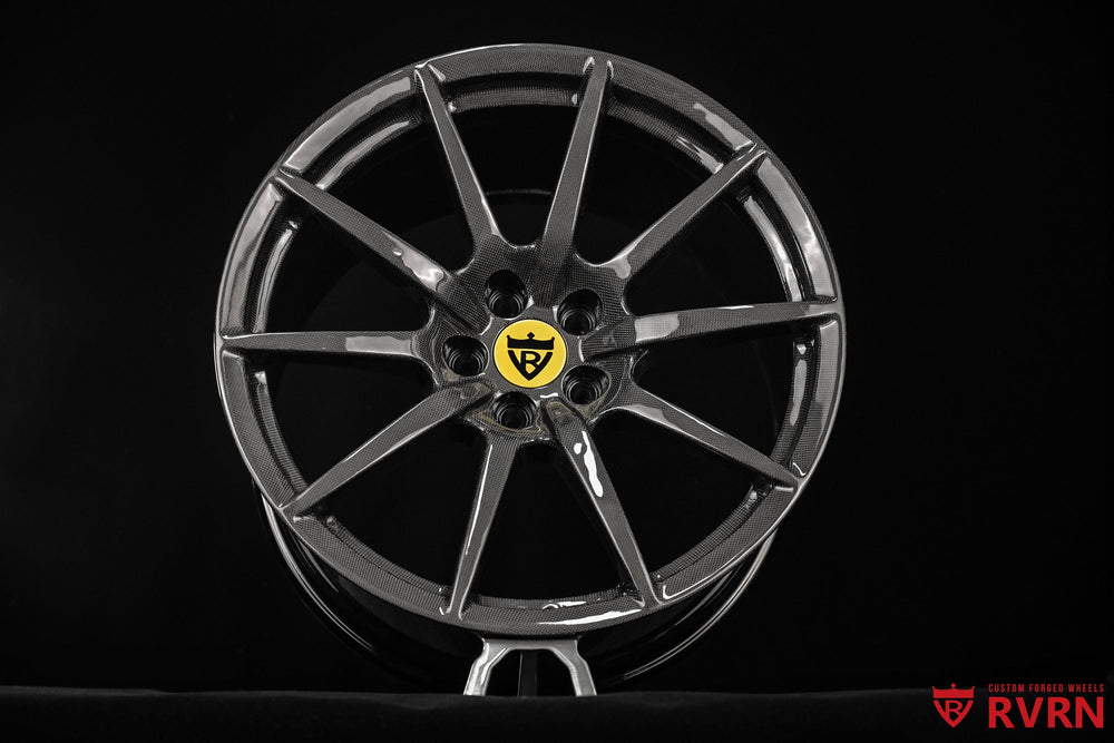 Custom Ferrari forged wheels gloss black barrel carbon fiber lip detail 20x9.5 20x11.5 performance setup