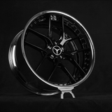 Gloss black forged wheel for Mercedes S 500 with chrome finish.